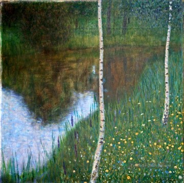 Au bord du lac avec des bouleaux Gustav Klimt Peinture à l'huile